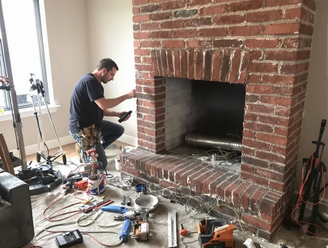 Rockland Chimney Sweep specialist finalizing chimney liner service in Rockland, MA