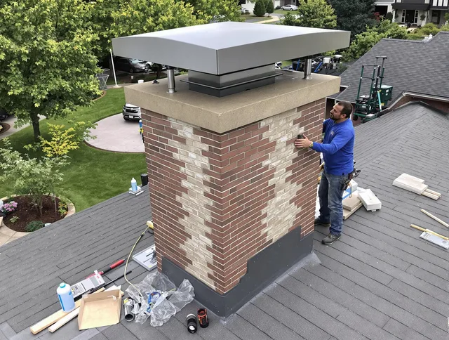 Rockland Chimney Sweep team working on a custom chimney remodel in Rockland, MA