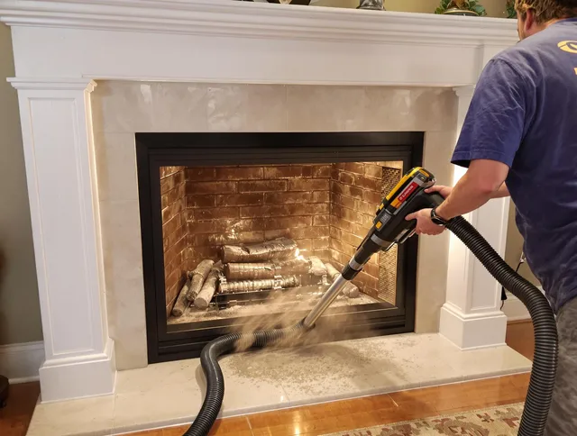 Fireplace cleaning performed by Rockland Chimney Sweep in Rockland, MA